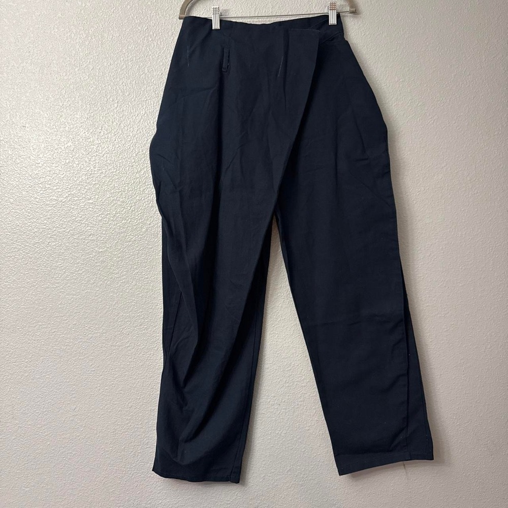 Navy Blue High Waisted Wide Leg Wrap Denim Jeans Trousers Large